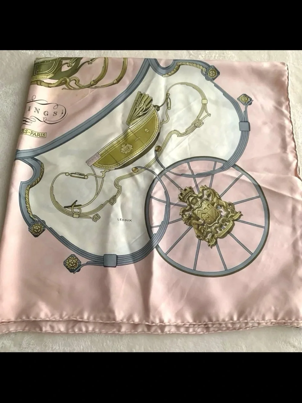 Hermes Pink, Gold and Gray Silk Scarf
